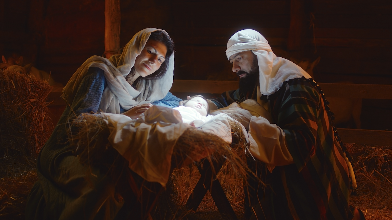 Nativity scene with Mary, Joseph, and the infant Jesus